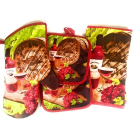 Kitchen Set -Oven Mitts and Pot Holders Sets with Kitchen Towels,- Heat Resistant Oven Gloves,Soft - -,Multi-Function Potholders Perfect for Cooking , Baking (4pcs) Wine Themed Winery
