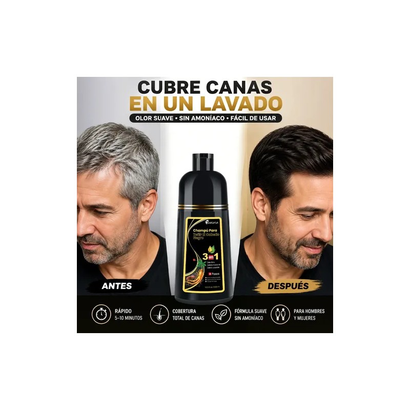 Shampoo Tinte Cubre Canas Ginseng Color Natural Hombremujer