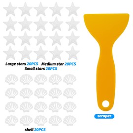 QOONESTL Anti Slip Bathtub Stickers, 40pcs Non Slip Shower Stickers, Adhesive Decals Safety Tubs Treads Stickers for Bathtub, Pool, Stairs, Room Floors, Bathroom(20pcs Shell+20pcs Star+1pcs Scraper)