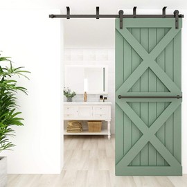 TSMST 10ft Ceiling Mount Sliding Barn Door Hardware fit 60" Wide Single Wooden Door,Easy to Install,Smoothly and Quietly,Simple Shape Hanger