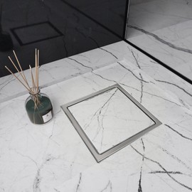 Heaorld Square Shower Drain 6 Inch with Flange, Brushed Gold Reversible 2 in 1 Tile Insert Grate Removable, 304 Stainless Steel Shower Floor Drain Kit, Hair Catcher