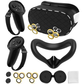 Silicone Cover Set Compatible with Meta/Oculus Quest 3s Accessories, Silicone Face Cover, Controller Grip Cover, Camera Lens Protector, VR Shell Cover, Protective Lens Cover, Skin for Quest 3s