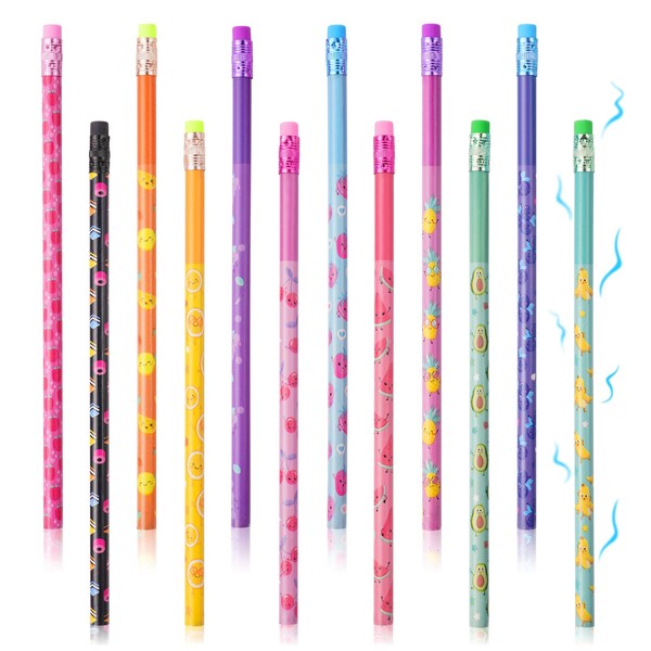 Vicloon Scented Pencils, 12pcs Cylinder Wood Pencils, Fruity Pencil Graphite