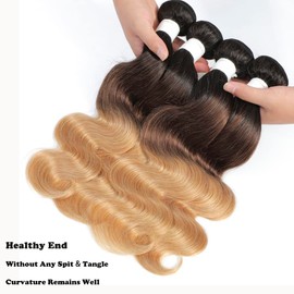 REMY Hair Brazilian Human Hair Ombre Brown Bundle Body Wave Human Hair 1 Bundle Dark Roots 3 Tone Color Bundle T1B/4/27 Hair Extension 20inch