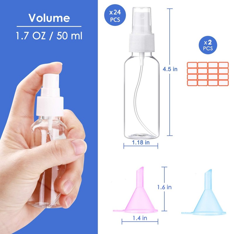 24 Pcs Spray Bottles 2oz / 55ml Clear Empty Mini