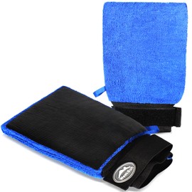 WEEKSUN Pack of 2 Car Wash Gloves, Gloves with Cleaning Clay Microfibre, Car Dough Glove with Velcro Fastener for Car Detailing, Car Care, Car Decontamination (Rectangular Blue)