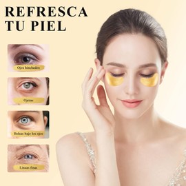 Máscara de Ojos, Parches para Ojos de 20 Pares, Máscaras de Colágeno de 24K en Polvo de Oro, Elimina Bolsas, Antienvejecimiento, Reducir Círculos Oscuros, Suaviza las Patas de Gallo y las Líneas Finas