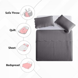 MOONLIGHT20015 Twin Quilt Set - Reversible Summer Lightweight 2 Pcs Microfiber Coverlet Set Size (66” x 86”) - 1 Pillow Shams (20” x 26” + 2”) Embossed Quilt Bedspreads (Grey)