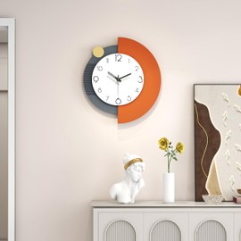 FLEBLE Modern Wall Clocks for Living Room Decor Large Decorative Wall Clock Battery Operated for Bedroom Office Kitchen Home Black Wood Silent Wall Clock Non Ticking 14x16 inches