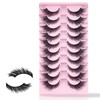 10PCS Cat Eye False Eyelashes,Fluffy Fox False Eye Lash,D Curled