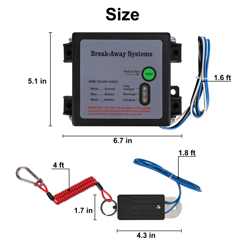 OAMCE 12V Trailer Breakaway Kit with LED Test Light -