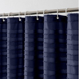 Aiyufeng Navy Blue Stall Shower Curtain - Modern Striped Textured Fabric Shower Curtain for Shower Stall, Farmhouse Tufted Textured Narrow Cloth Shower Curtain for Bathroom