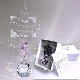 Love Aunt Gifts, Aunt Birthday Gifts from Niece, Engraved Crystal Puzzle Piece Suncatcher, Sun Catchers for Windows Hanging Decoration