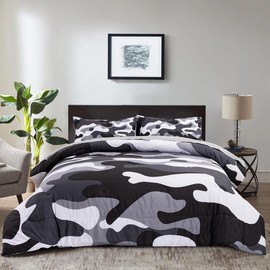 Holawakaka Twin Size Camouflage Bedding Comforter Set with Sheets, Boys Girls Men Camo Bed in A Bag 5 Pieces,Kids Teens Dorm Bed Sets Neutral Farmhouse Lodge Cabin Army Bedspread (Grey, Twin)