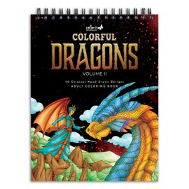 ColorIt Colorful Dragons Adult Coloring Book, Volume II - 50 Single-Sided Designs, Thick Smooth Paper, Lay Flat Hardback Covers, Spiral Bound, Dragon Coloring Pages