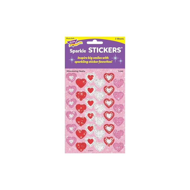 TREND enterprises, Inc. Shimmering Hearts Sparkle Stickers, 72 ct