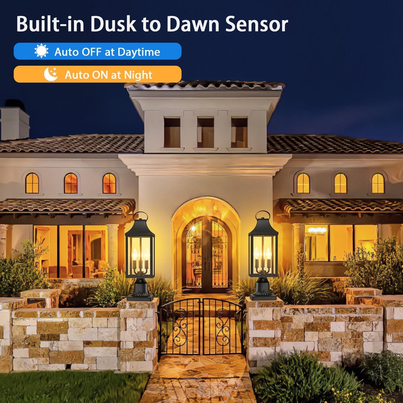 18.62'' Dusk to Dawn Post Light Outdoor, Large 3-Light Lamp