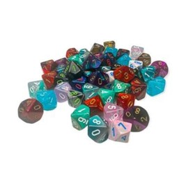 Assorted Mini Dice No 2 with Numbers D10 10mm (3/8in) Pack of 50 Chessex