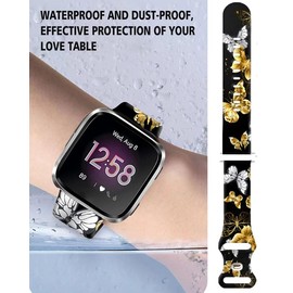 WLPFSAHF Watch Bands Compatible for Versa 2/Lite, Soft Silicone Cute Fadeless Sport Strap Replacement for Women Men, Gold Butterfly