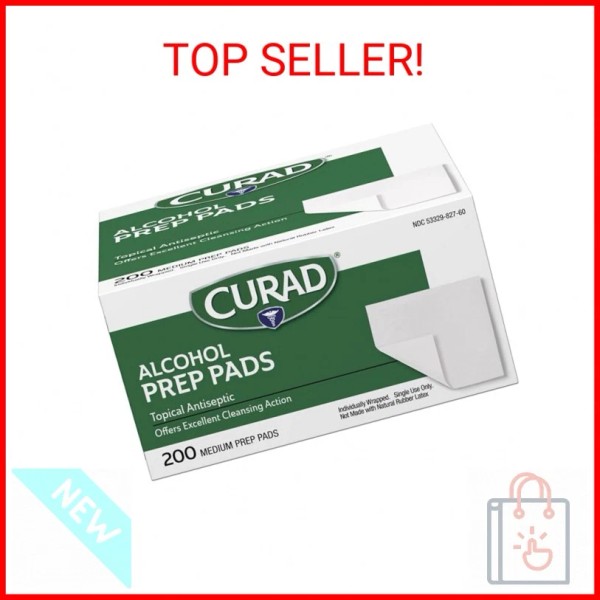 Curad Alcohol Disinfectant Prep Pads, 2-ply, Medium Size, 200 Count
