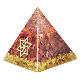 Nupuyai Red Jasper Chakra Healing Crystal Pyramid for Protection, Copper Star of David Reiki Energy Figurine for Meditation Stress Relief