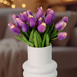 HOMESEASONS 20pcs Tulip Bouquet Lamp Artificial Flower Night Light Real Touch Tulip Night Lamp LED Flower Light Home Kitchen Decor(Purple)