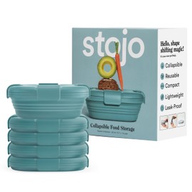 STOJO Collapsible Sandwich Box – 24oz, Reusable Food Storage Container, Silicone Bowl for Hot/Cold Food – Meal Prep, Lunch, Camping, Hiking – Dishwasher Safe (Set of 5, Eucalyptus)
