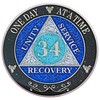 (Years 1-50) 34 Year AA Recovery Silver Color Plated Glitter