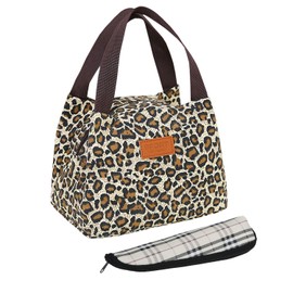 1 Piece Leopard Print Lunch Bag and 1 Piece Cutlery Bag, Portable Tote Bag, Lunch Bag for Women, Fashionable Lunch Bag