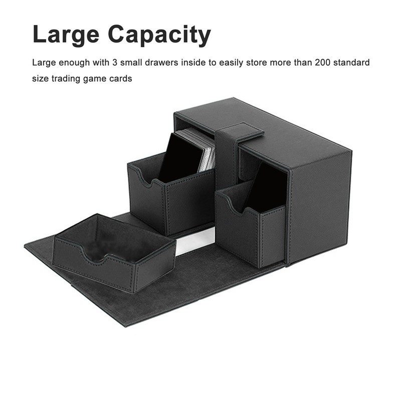 Card Deck Box with 3 Drawers Large Capacity Magnetic Closure