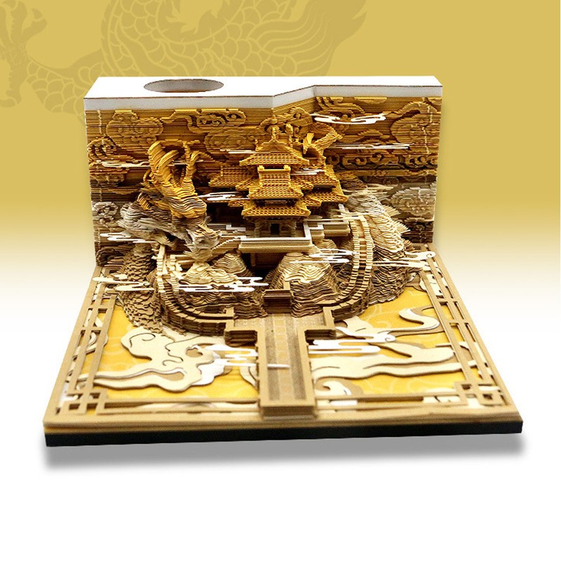 3D Memo Pad Chinese Dragon Palace Craft Paper Carving Sculpture