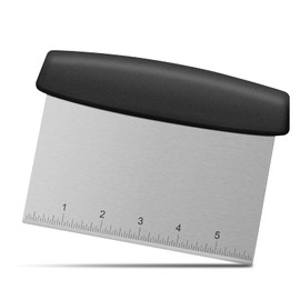 Dough Scraper, Dough Scraper with Handle and Measuring Scale, Bench Scraper with Food Grade Stainless Steel Blade, Excellent as Dough Scraper, 7 Inches, Black
