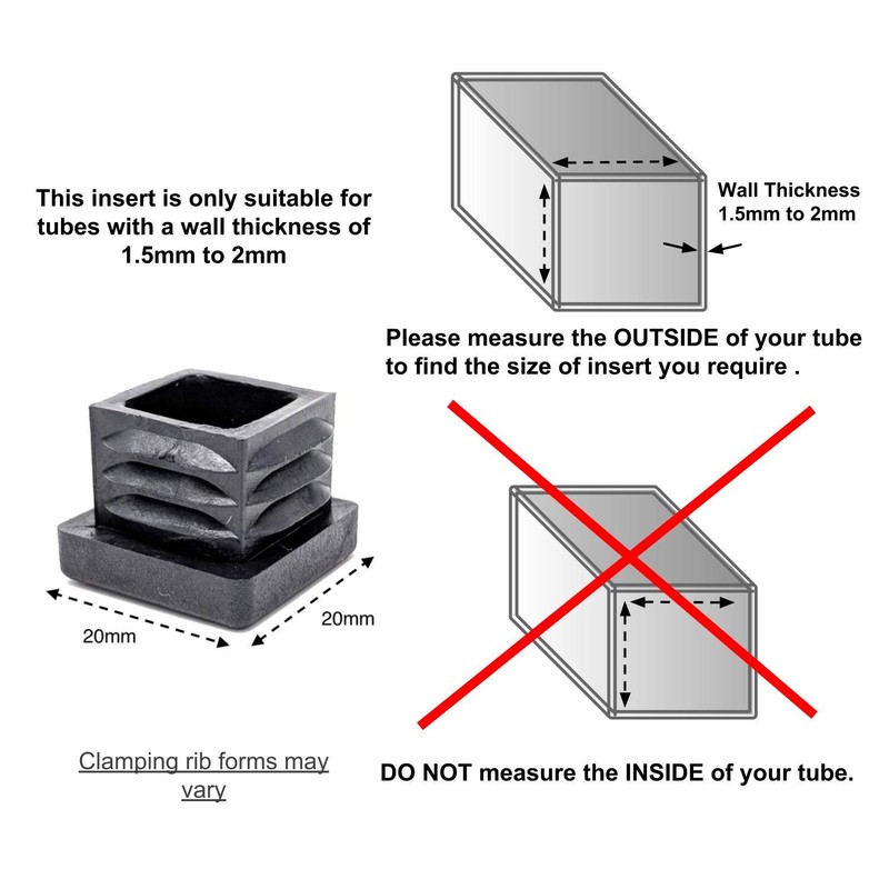 20x20mm Plastic End Caps, Square Tube Inserts (Pack of 4,