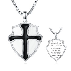 Lattd Knights Templar Necklace 925 Sterling Silver Armor of God Necklace Knights Templar Cross Pendant Jewelry for Men Women