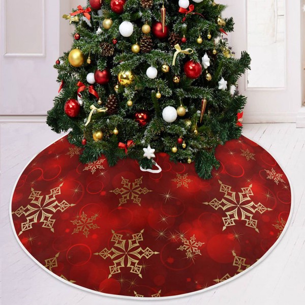 Christmas Tree Skirt Gold Snowflake Ornaments Christmas Tree Mat for