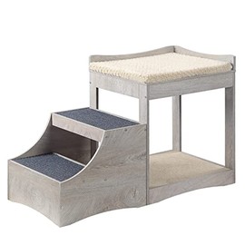 unipaws Pet Bunk Bed with Removable Step for Dogs and Cats, Multi-Level Bed Window Perch Seat Platform with Cushion and Cat Scratch Pad, Indoor Use