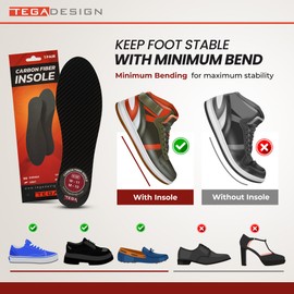 TEGA Plantilla de fibra de carbono (1 par) – para dedos de césped, fracturas de pies, Hallux Rigidus y Limitus – Inserto rígido de zapatos para deportes, senderismo, senderismo, baloncesto, correr, alternativa a los zapatos postoperatorios, Negro -, 10.4