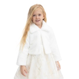 Lilax Girls Cozy Faux Fur Bolero Dress Coat (5T, White)