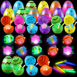 Hollowfly 122 Pcs Easter Party Favors for Boys Girls Eggs with Mini Glow Sticks LED Light up Rings Eggs Filled Basket Stuffer for Boys Girls Easter Favors Glow in the Dark Party Supplies
