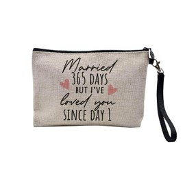 Leinentasche - Married 365 Days But Loved You Since Day 1 Hochzeitstag Feier Geschenkidee Paar Hochzeit - Kosmetiktasche aus Leinen Optik - Kulturbeutel - 23,5 x 15 cm, 365 Tage 2, 23.5 x 15 cm,