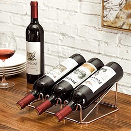 Modern Gold Metal Countertop Wine Rack - 3 Bottle Holder - No Assembly Required