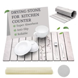 Large Stone Dish Drying Mat 24"×16" – Super Absorbent, Quick-Dry & Foldable Diatomaceous Earth Drying Stone for Kitchen Counter with Slip-Resistant Surface, Ideal For Countertops & Bathroom Use – Grey