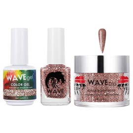 WAVEGEL Soak-Off Gel, Nail Lacquer & Acrylic/Dip Powder Matching Set - Simplicity Collection - #P207 Rose Gold Glint