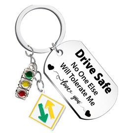 Drive Safe Keyring for New Drivers, No One Else Will Tolerate Me Humorous Warning with Traffic Light Arrow Charms, Father's Day Birthday Passed Test Gifts for Dad Teens Couples(Silver Metal)