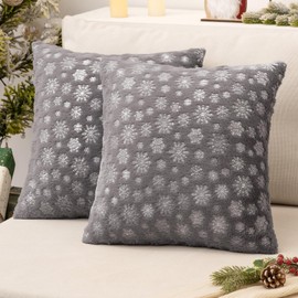 MIULEE Christmas Grey Throw Pillow Covers Set of 2 Snowflakes Decorative Pillow Covers 20x20 Inch Soft Plush Faux Fur Pillowcases Farmhouse Couch Pillows Home Decors for Sofa Living Room Bed