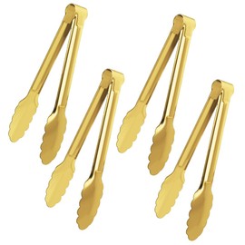 4 Pack Gold Tongs for Serving Food, 9 Inch Serving Tongs, Gold Buffet Tong Stainless Steel Utensils, Metal Kitchen Tong for Salad, Steak, Appetizer, Small Food