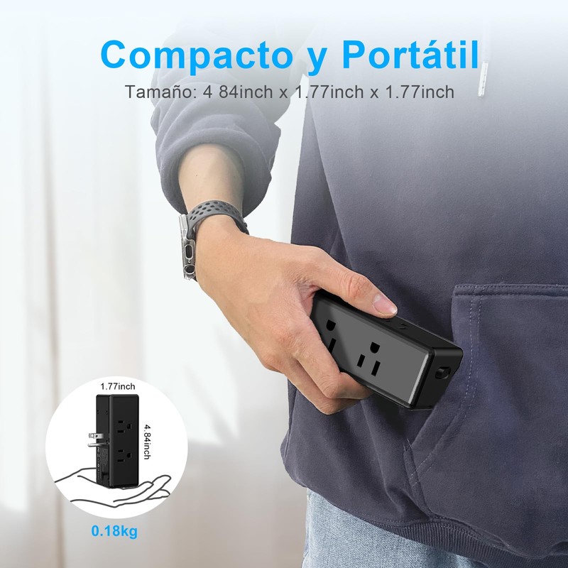 NVEESHOX Regleta Enchufe Multiple, Multicontacto USB con 6 Salidas CA