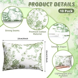 SilTriangle 10 Pcs Floral Makeup Bags with Zipper Canvas Cosmetic Bags Bulk for Women Pencil Bag Travel Toiletry Pouch Gift for Health Nurse Mother Teacher(Green)