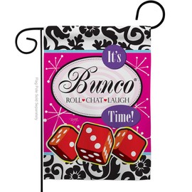 Breeze Decor Games It's Bunco Time! Garden Flag Interests Night Dice Poker Bingo Hobbies Leisure Activity Small Decorative Gift Yard House Banner Double-Sided Made in USA 13 X 18.5