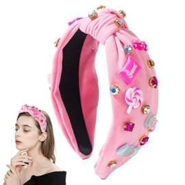 Top Knot Headband - Wide Headbands Rhinestone Embellished - Non-Slip Fashion Headbands Hair Accessories, Knot Headband Lollipop Charm for Girls Women